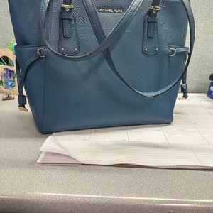 Michael Kors Teal Voyager Saffiano Top-Zip Leather